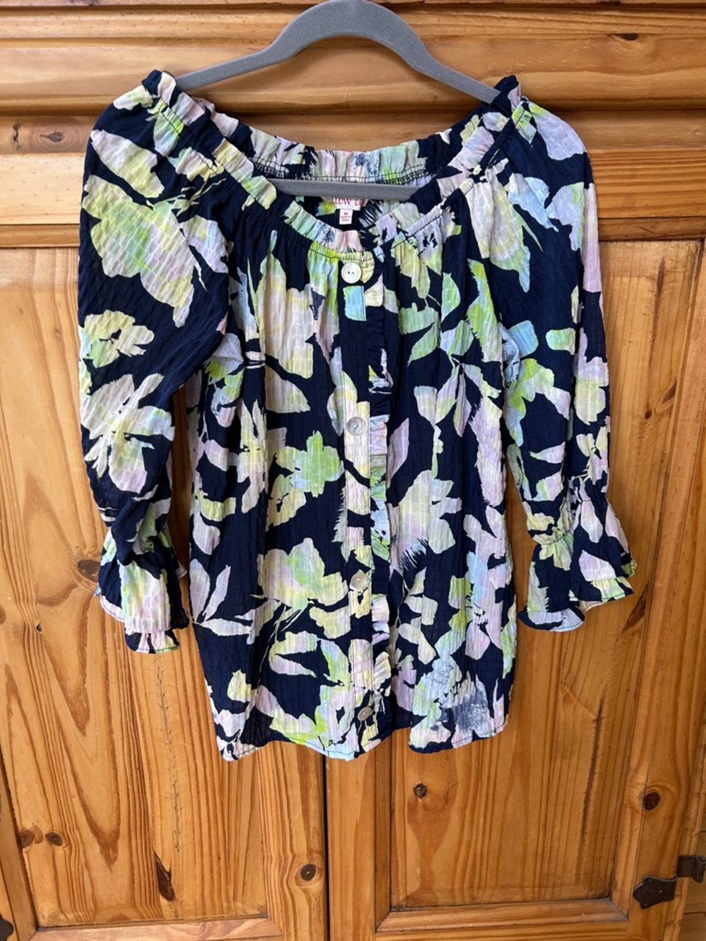 Willow Drive Top Floral Seer Sucker Off Shoulder Blouse‎ Medium